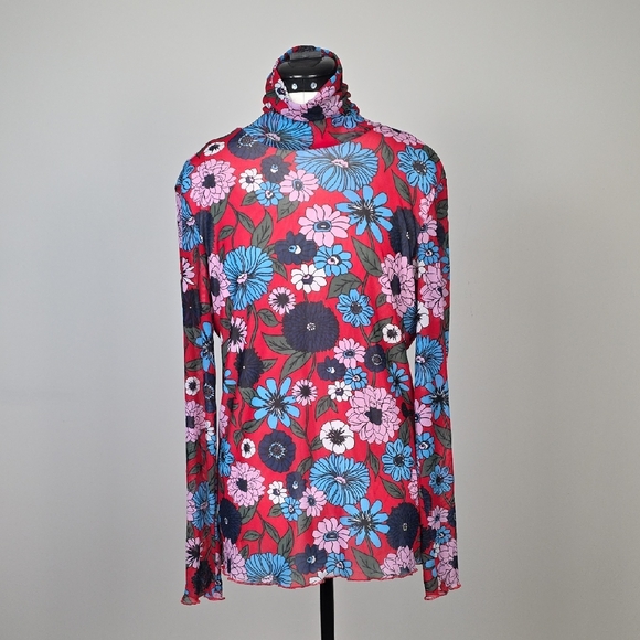 Tristan Tops - Tristan Floral Mesh Top – Red & Multicolor Floral – Women’s G/L